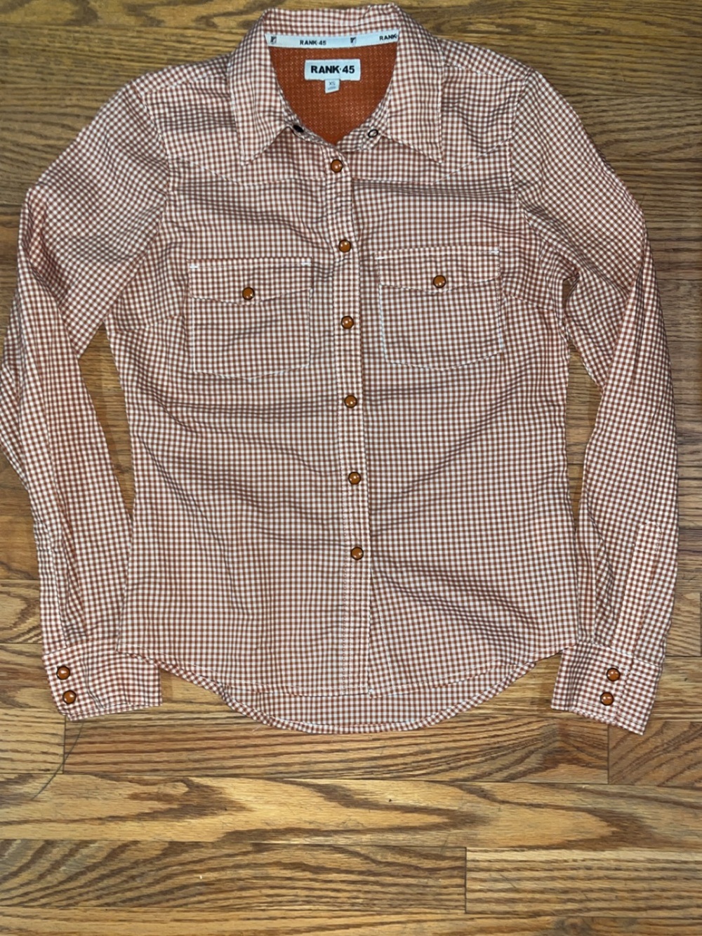 Rank 45 Women's Rust Gingham Button-Up Shirt